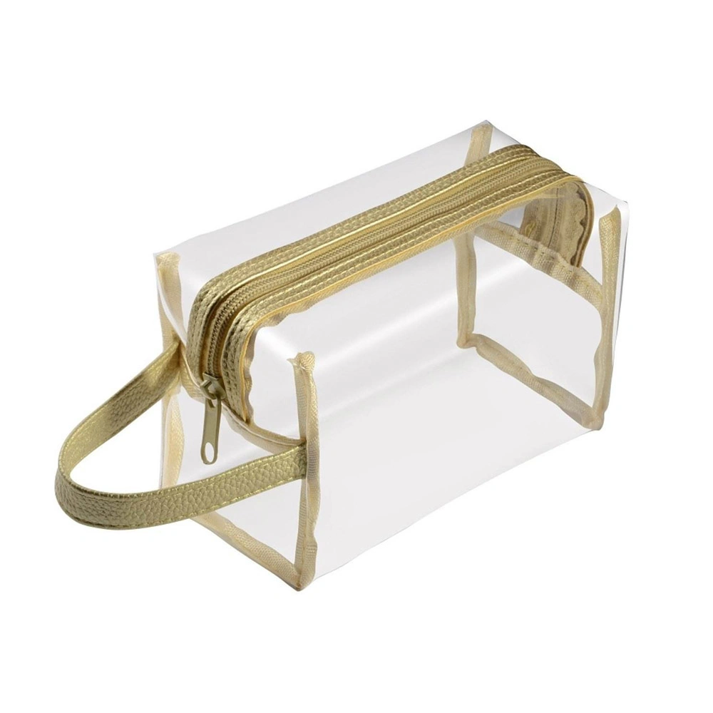 Gold Stamp Transparent PVC Proof Water Silk Screen Printed Cosmetic Zipper Bag