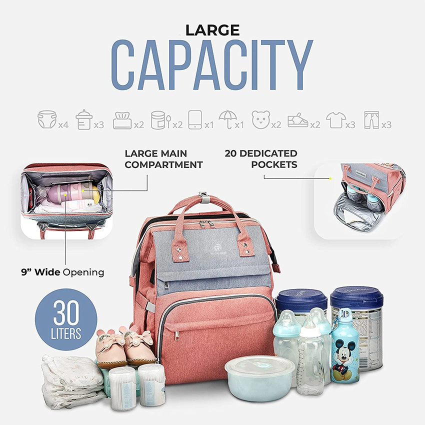 6-in-1 with Changing Station - Large Capacity Durable Waterproof and Bassinet with Mosquito Net Insulated Pockets Diaper Bag Backpack