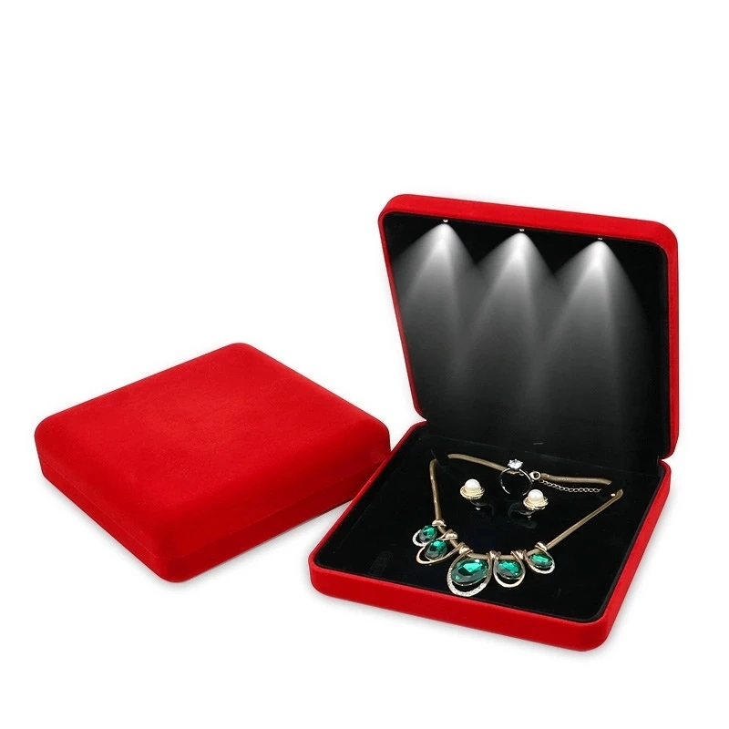 18X18X4.4cm Velvet LED Jewelry Box Necklace Earring Ring Gift Box Jewellery Set Display Storage Case