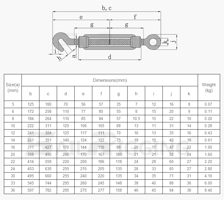 Industrial Cable Tensioner Steel Eye and Hook Turnbuckle