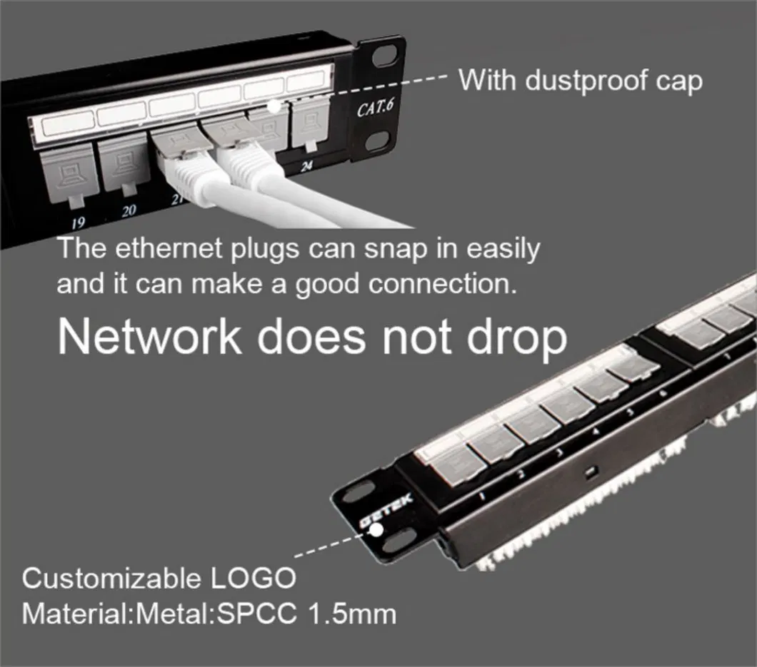 Gcabling Factory 24 Port Cat5e Cat 6 CAT6 UTP Patch Panel Rack 24 Port Patch Panel