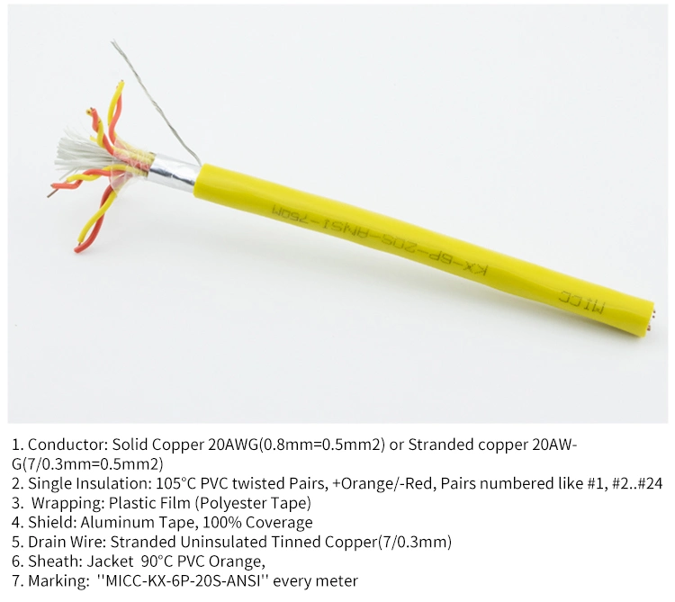 Micc Thermocouple Wire Kx 6p Muliti Pairs Instrument Cable with Aluminum Tape, 100% Coverage Shield