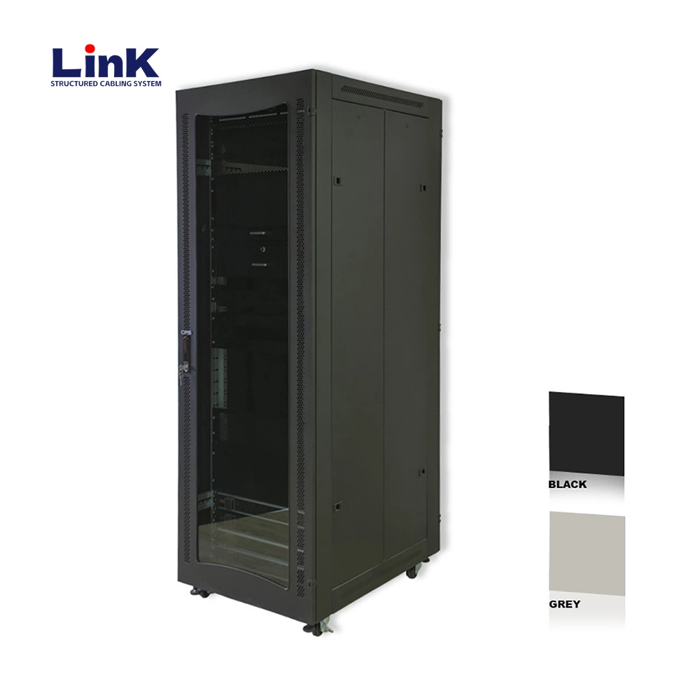 Dual Server Cabinet Rack Bank with Lockable Swing-out Doors and Integrated Cable Management