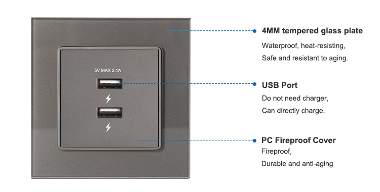 2 Port Type USB Interface Outlet UK Standard Hotel Double Wall Socket