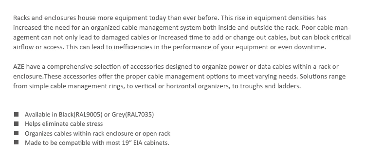 2u Horizontal Plastic Cable Manager - Flexible Ring Type- 19inch Server Cabinet and Network Rack
