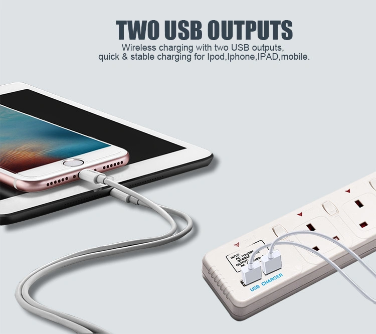 UK Outlet Dual Extension Socket with USB Charging Ports