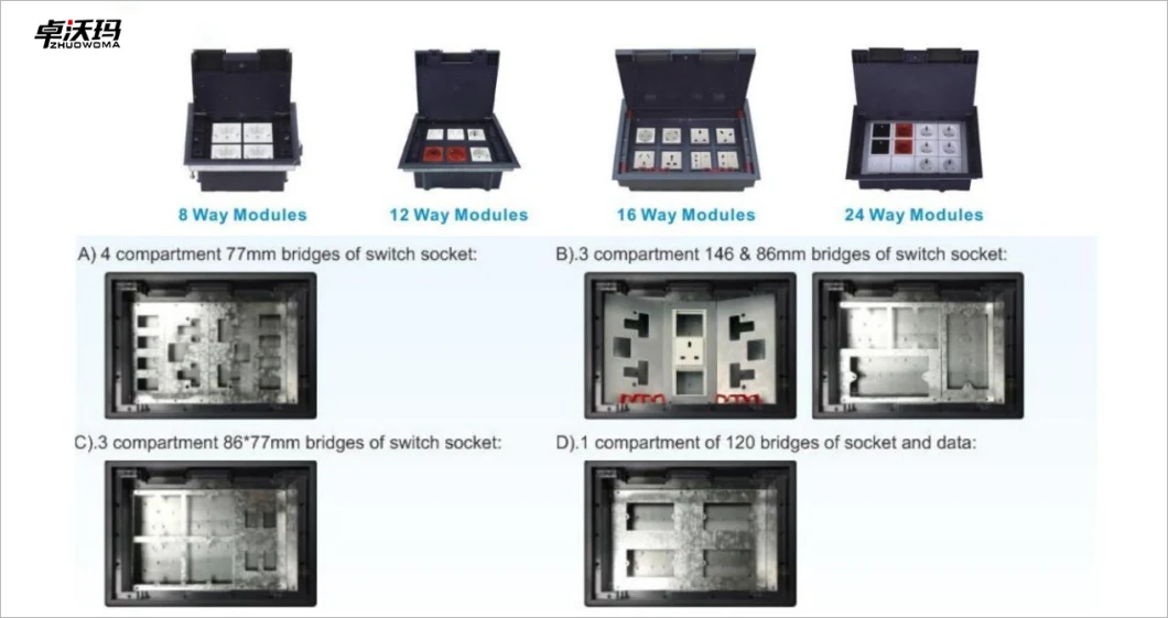 Raised Floor Boxes Twin 13A Power Switched Socket Data Outlet