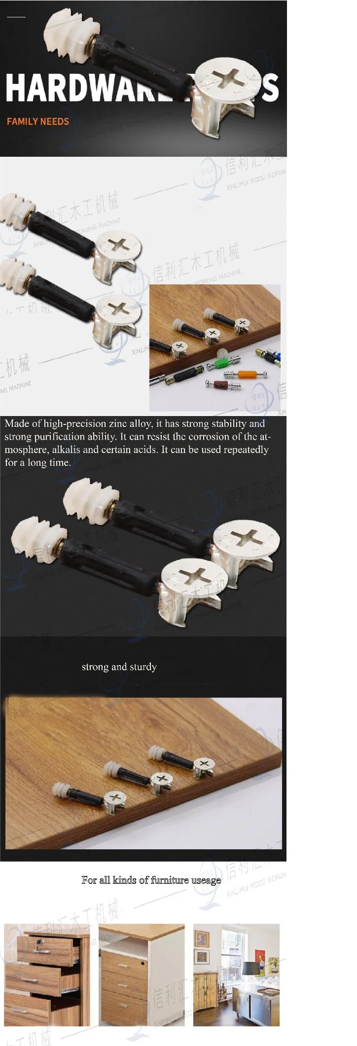 Steel Material Minifix Bolt/ Minifix Connector for Furniture Assembly Usage White Plastic Dowel for Minifix Bolt Steel Minifix Connection Bolts