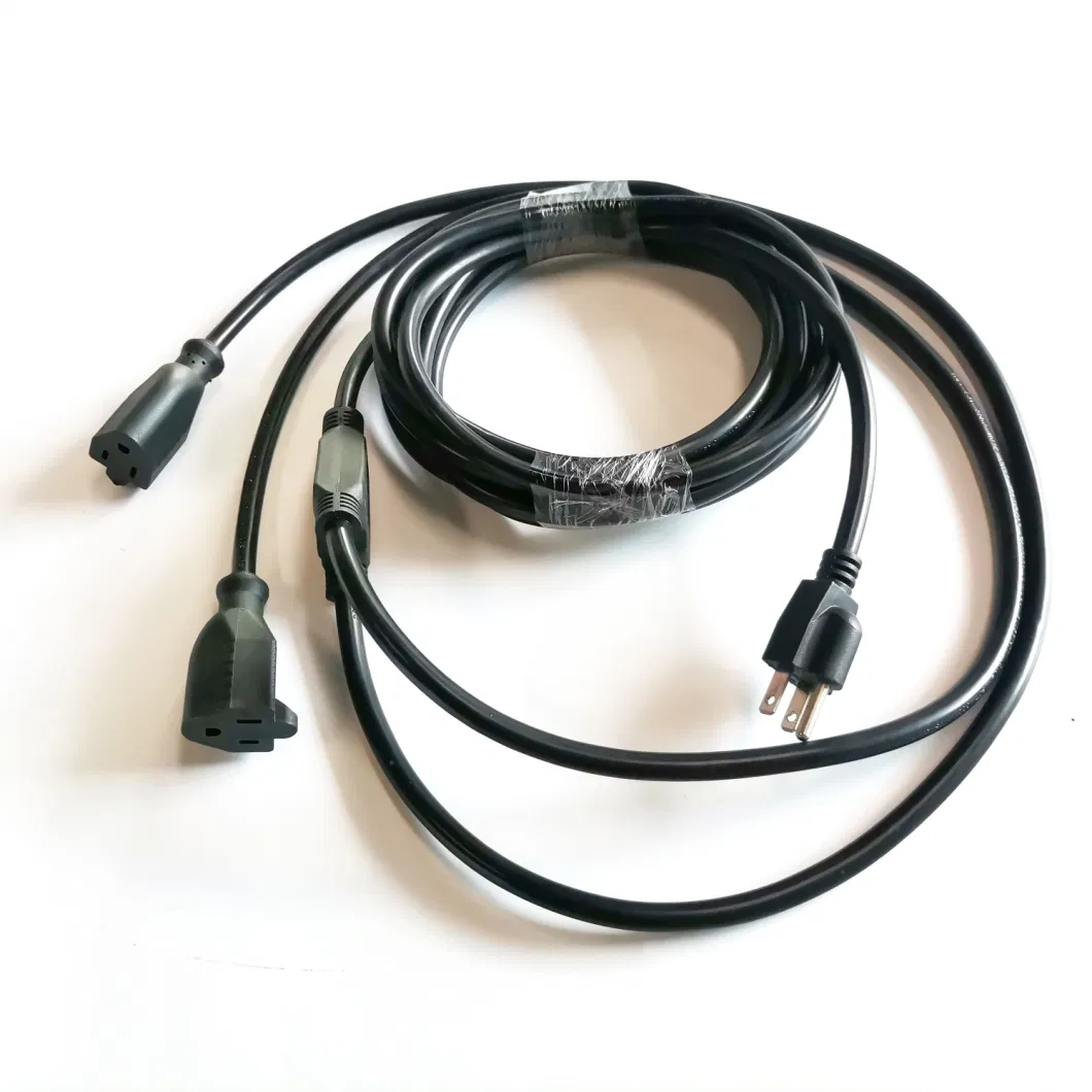American 3 Prong NEMA 5-15p Split to Two 5-15r Plug Splitter Power Cable