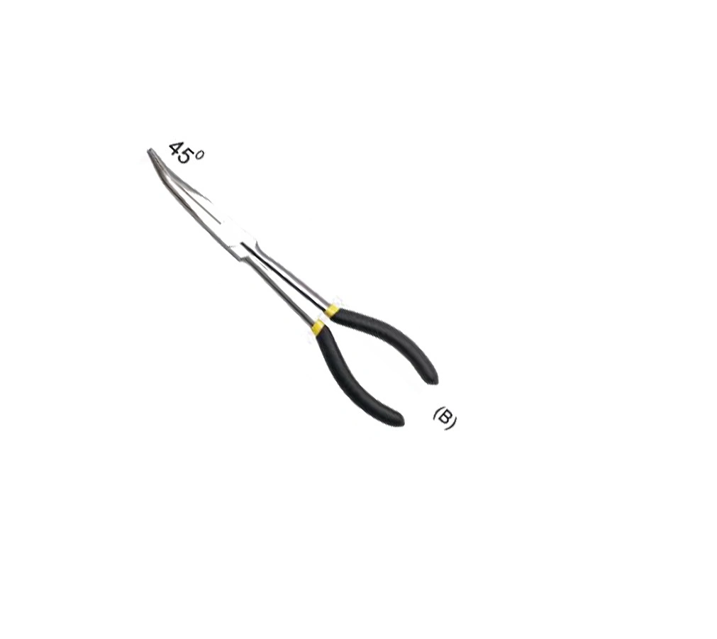 High Carbon Steel Long Nose Angled Pliers with TPR Handle, Pearl Nickle Plated