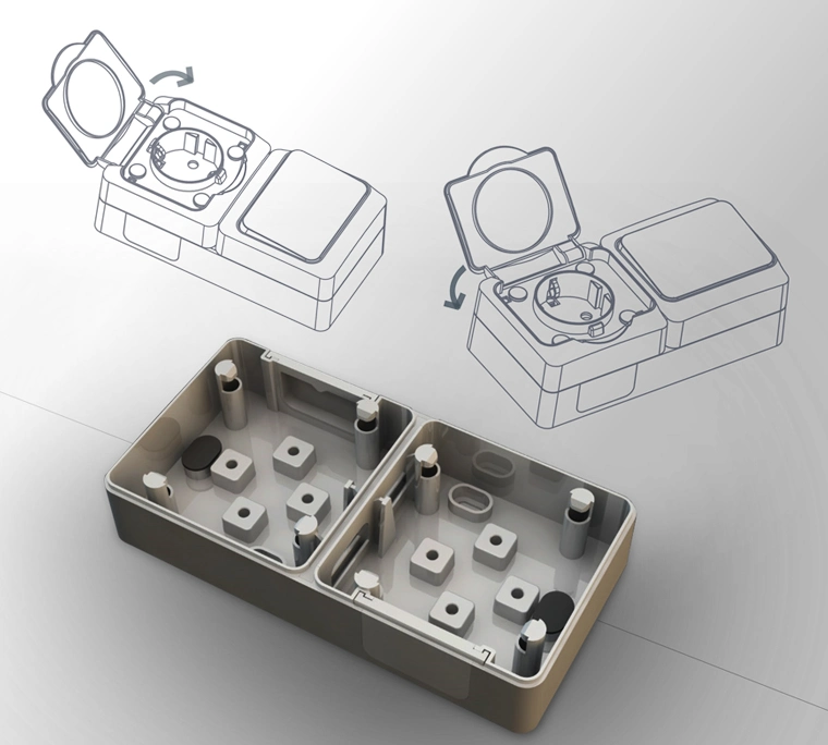 IP54 Series EU Standard Open Weatherproof Schuko Socket with CE Certification Waterproof European Germany Power Switch Outlet Socket