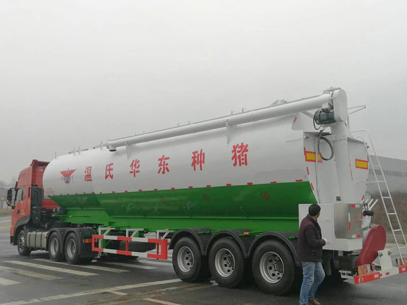 Tri Axles 60cbm Tank 33ton Bulk Feed Truck Semi-Trailer Hydraulic System for Livestock Chicken Duck Goose Feed Transport