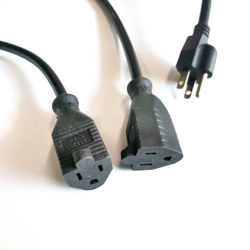 American 3 Prong NEMA 5-15p Split to Two 5-15r Plug Splitter Power Cable