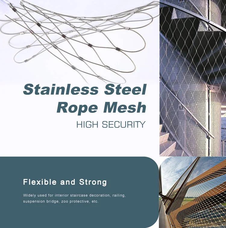 SS316 Stainless Steel Metal Wire Rope Mesh for Green Wall Facade Plant Climbing Helicopter Deck