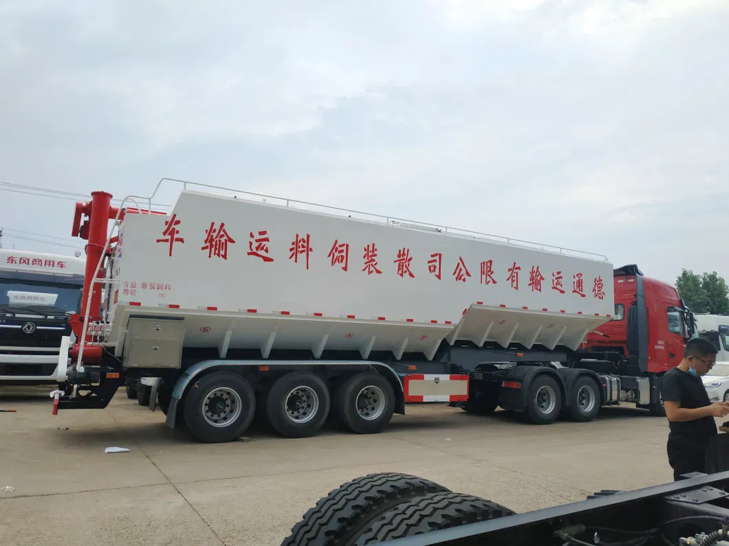 Tri Axles 60cbm Tank 33ton Bulk Feed Truck Semi-Trailer Hydraulic System for Livestock Chicken Duck Goose Feed Transport