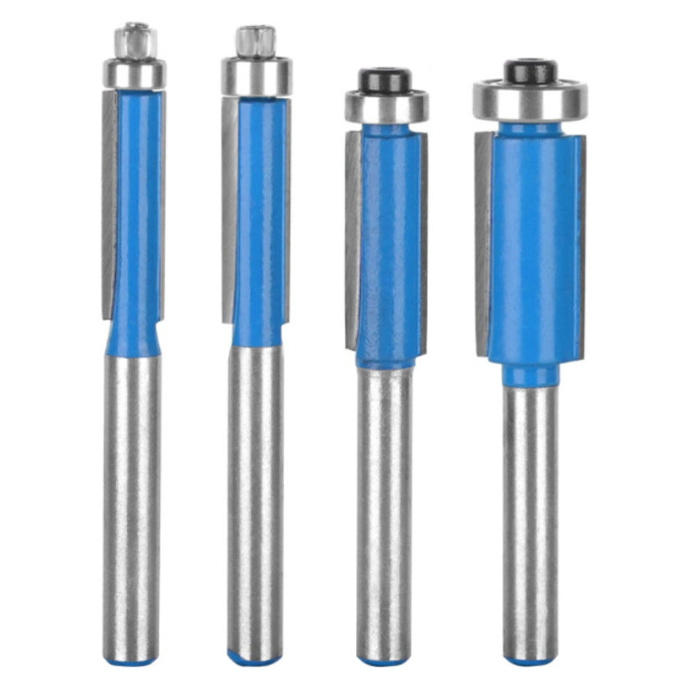 4PCS 1 / 4 Inch Shank Blue Wood Trimmers Router Hard Tungsten Steel Alloy Cutter Woodworking Long Plunge Knife with Plastic Box