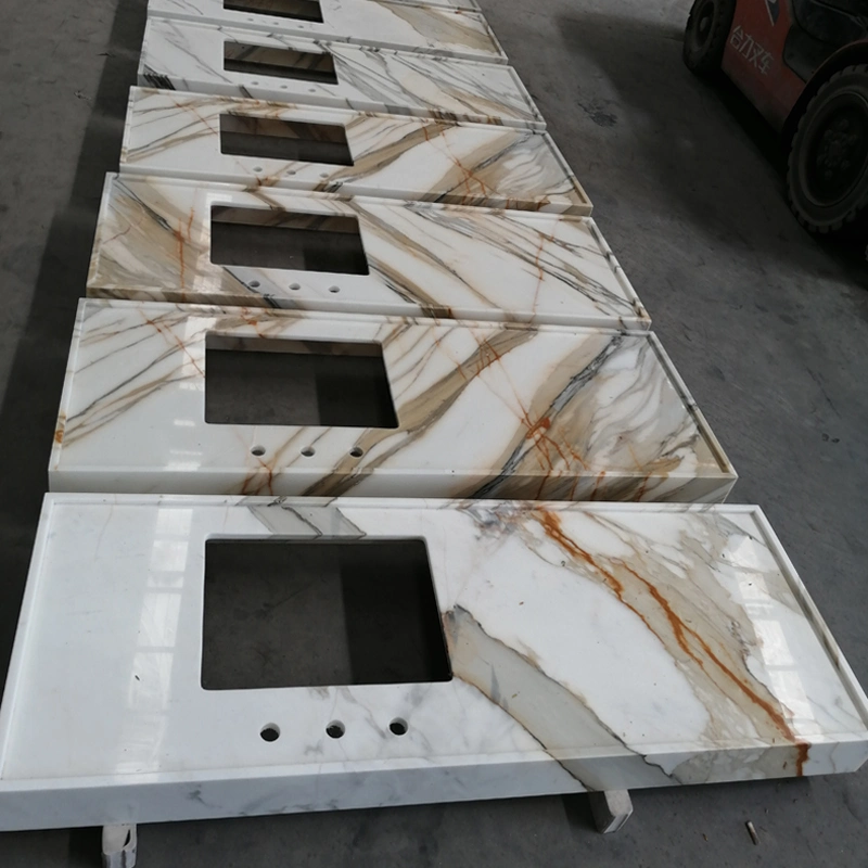 Calacatta Gold Kitchen Cabinet Countertops Wall Panels Floors Tiles Polished Natural Stone Slab Marble Bathroom Vanity