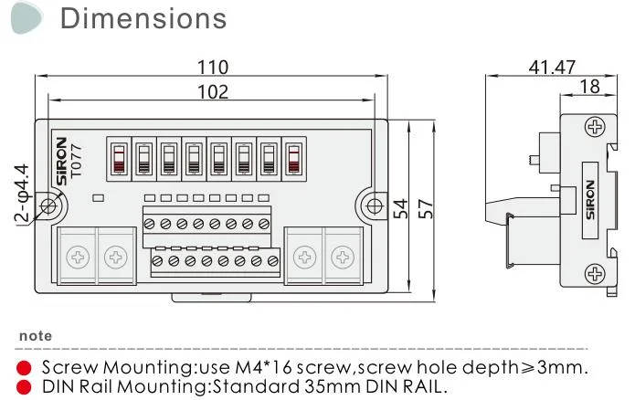 Siron T077 Screw Terminal Block 16A DC24V Distribution Box Block