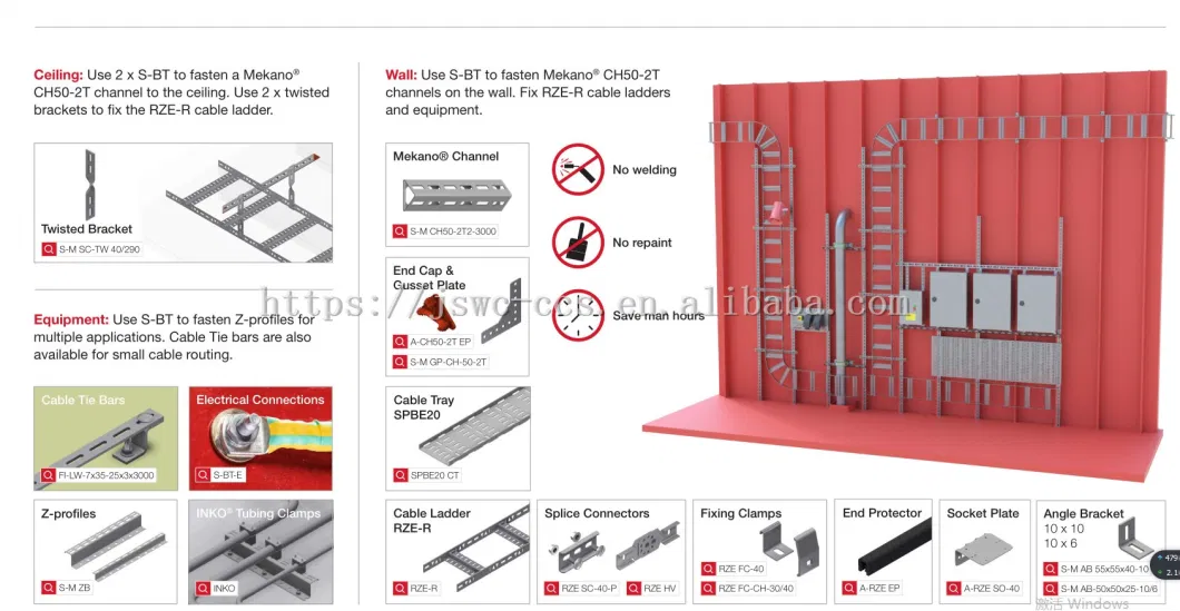 Outdoor Fire Rated Proof Cable Ladder Rack Zinc Coated 80um Tray Support Systems Price List 2019 with Various Dimensions