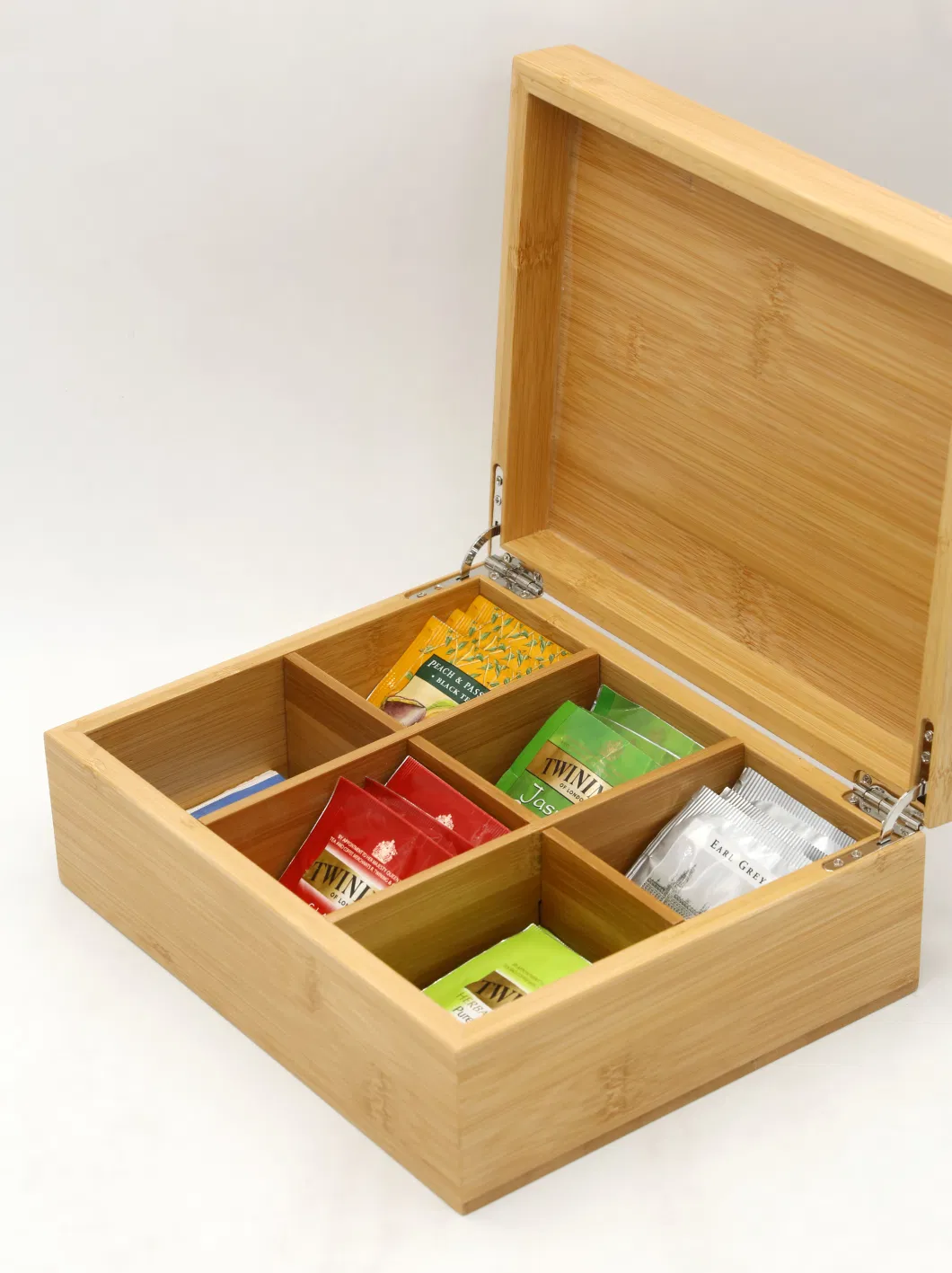 Newly Crafted 6 Compartment Tea Gift Bamboo Box, Tea Bags Display Box