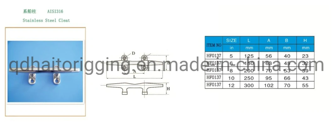 High Quality Stainless Steel /Carbon Steel 304/316/316L Marine Hardware (Cleat)