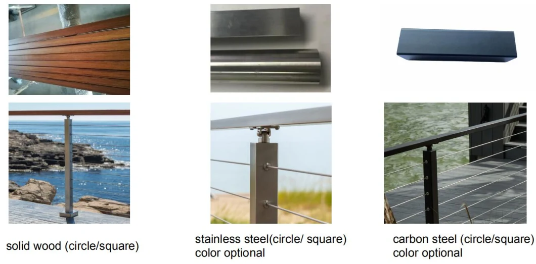 Outdoor Balustrade Stainless Steel Post Cable Deck Railing with Metal Handrail