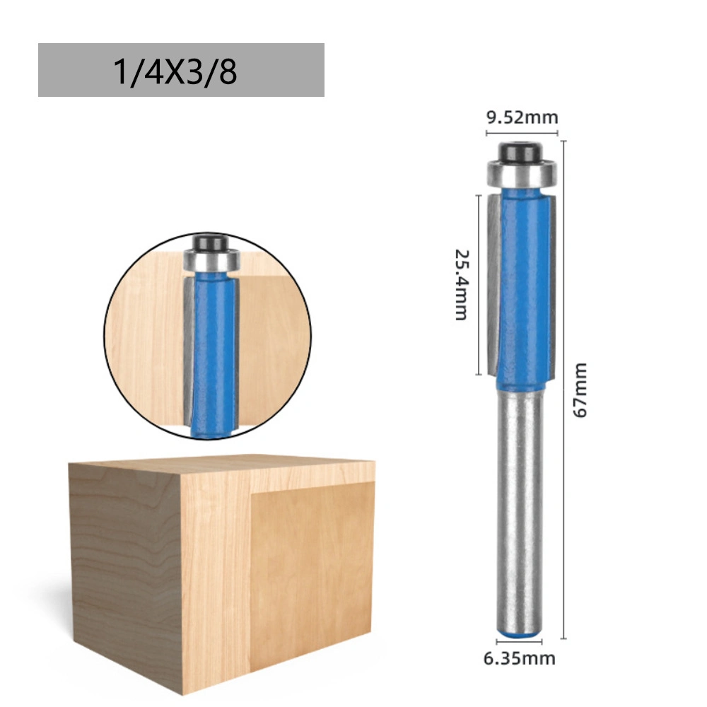 4PCS 1 / 4 Inch Shank Blue Wood Trimmers Router Hard Tungsten Steel Alloy Cutter Woodworking Long Plunge Knife with Plastic Box