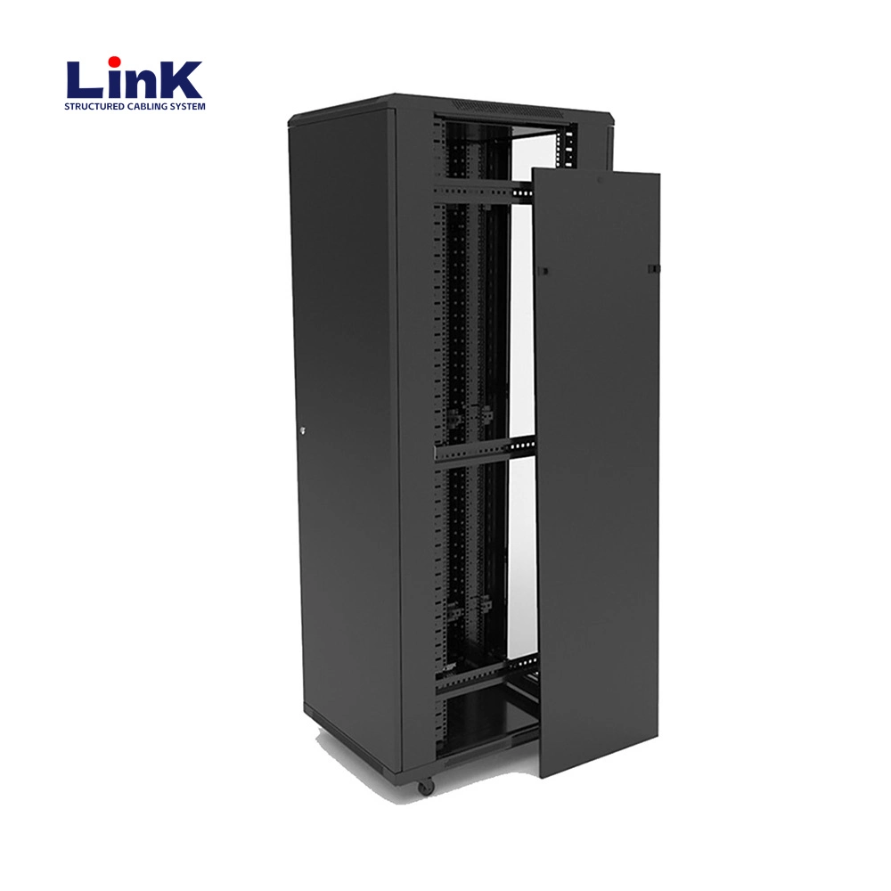 Dual Server Cabinet Rack Bank with Lockable Swing-out Doors and Integrated Cable Management