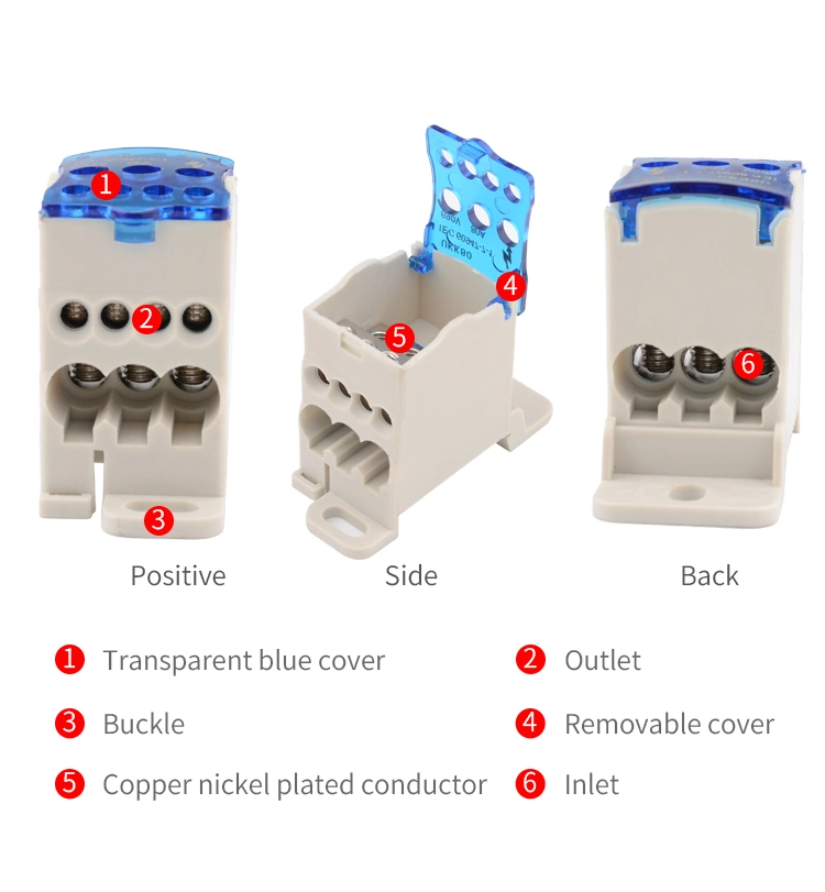 DIN Rail Distribution Box Block One in Multiple out Ukk 80A Power Universal Electric Wire Connector Junction Box Terminal Block