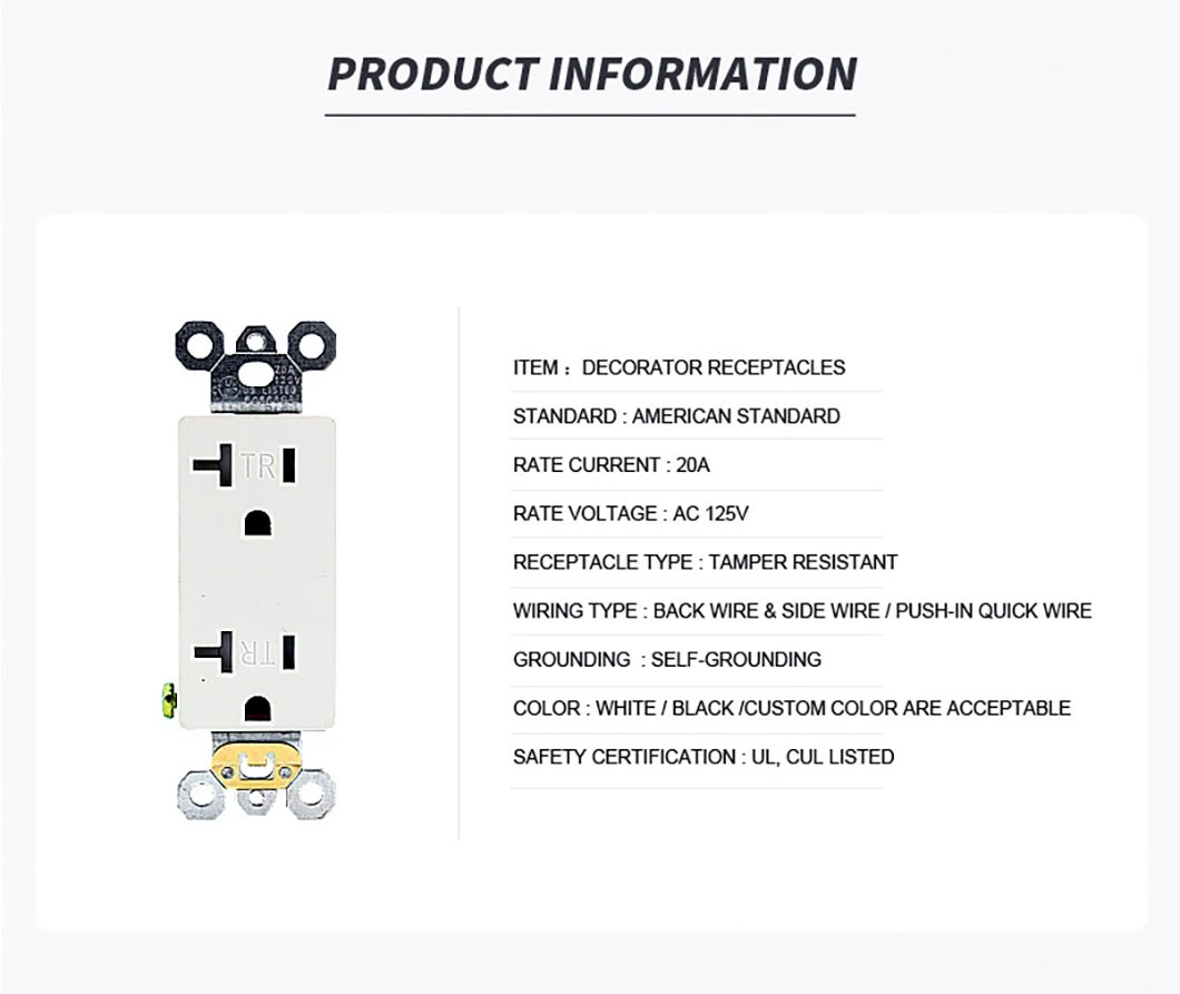 20A 125V 2 Gang Electrical Wall Socket Double Power Outlet for Us