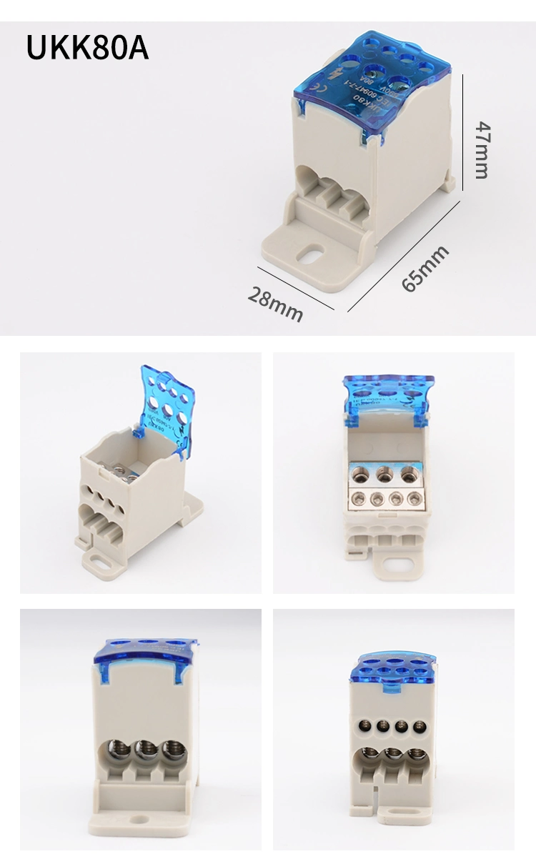 DIN Rail Distribution Box Block One in Multiple out Ukk 80A Power Universal Electric Wire Connector Junction Box Terminal Block