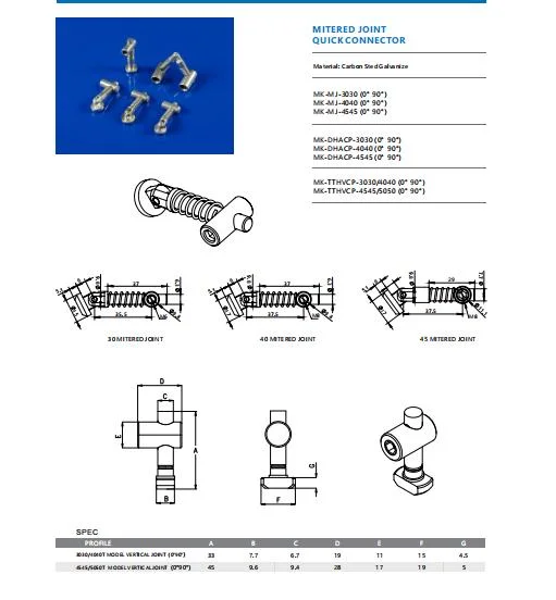 Mk Aluminum Profile Accessories Mitered Joint Double Head Multi Angle Joint T Head Vertical Joint