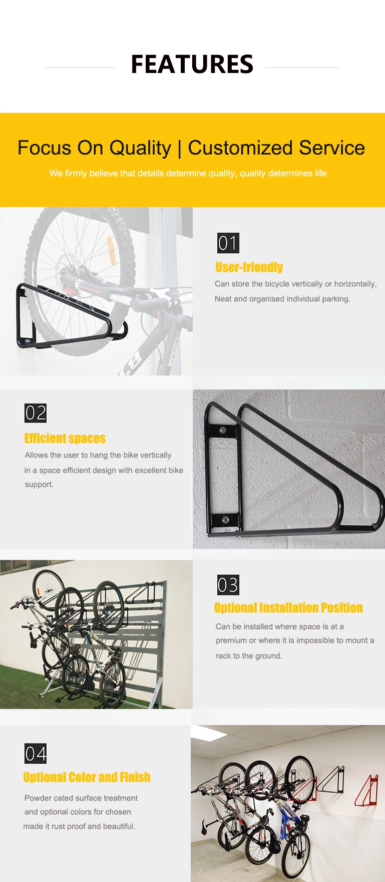 Wall Mount Bike Rack Vertical Bicycle Hanger Storage for Space Saving