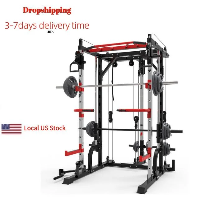 Home Body Building Cable Crossover Multifunctional Power Cage Squat Rack with Weight Lifting Training Gym Smith Machine