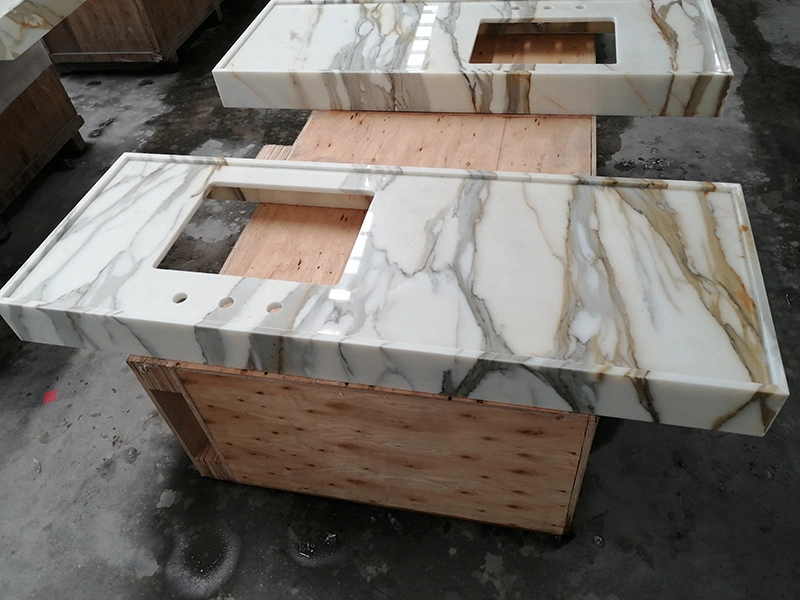 Calacatta Gold Kitchen Cabinet Countertops Wall Panels Floors Tiles Polished Natural Stone Slab Marble Bathroom Vanity