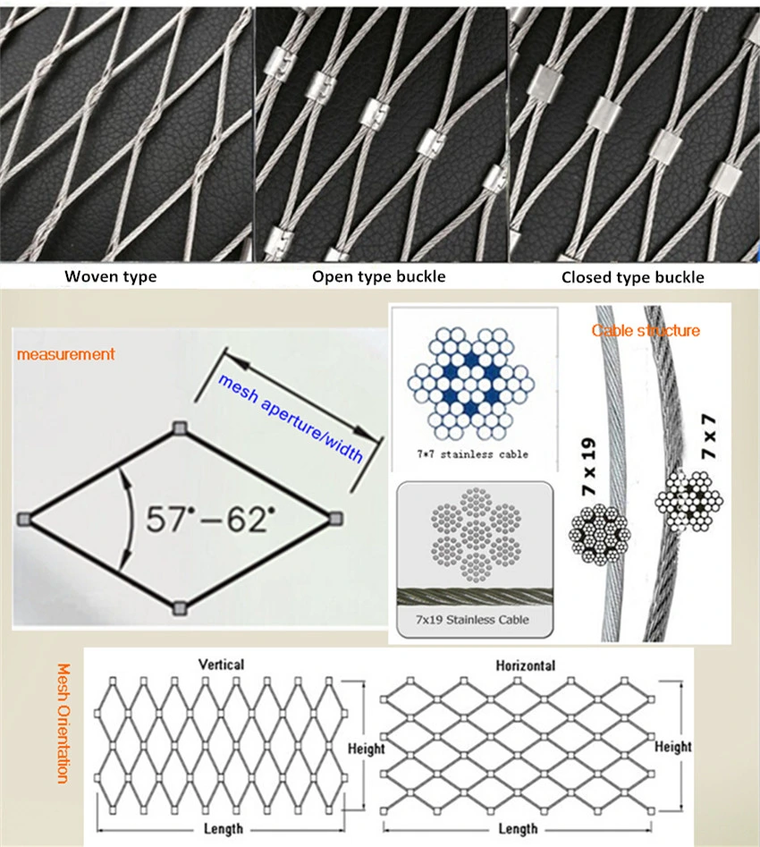 Outdoor Stainless Steel Cable Railing Mesh/ Wire Rope Deck Railing Netting / Wire Mesh Railings for Balcony