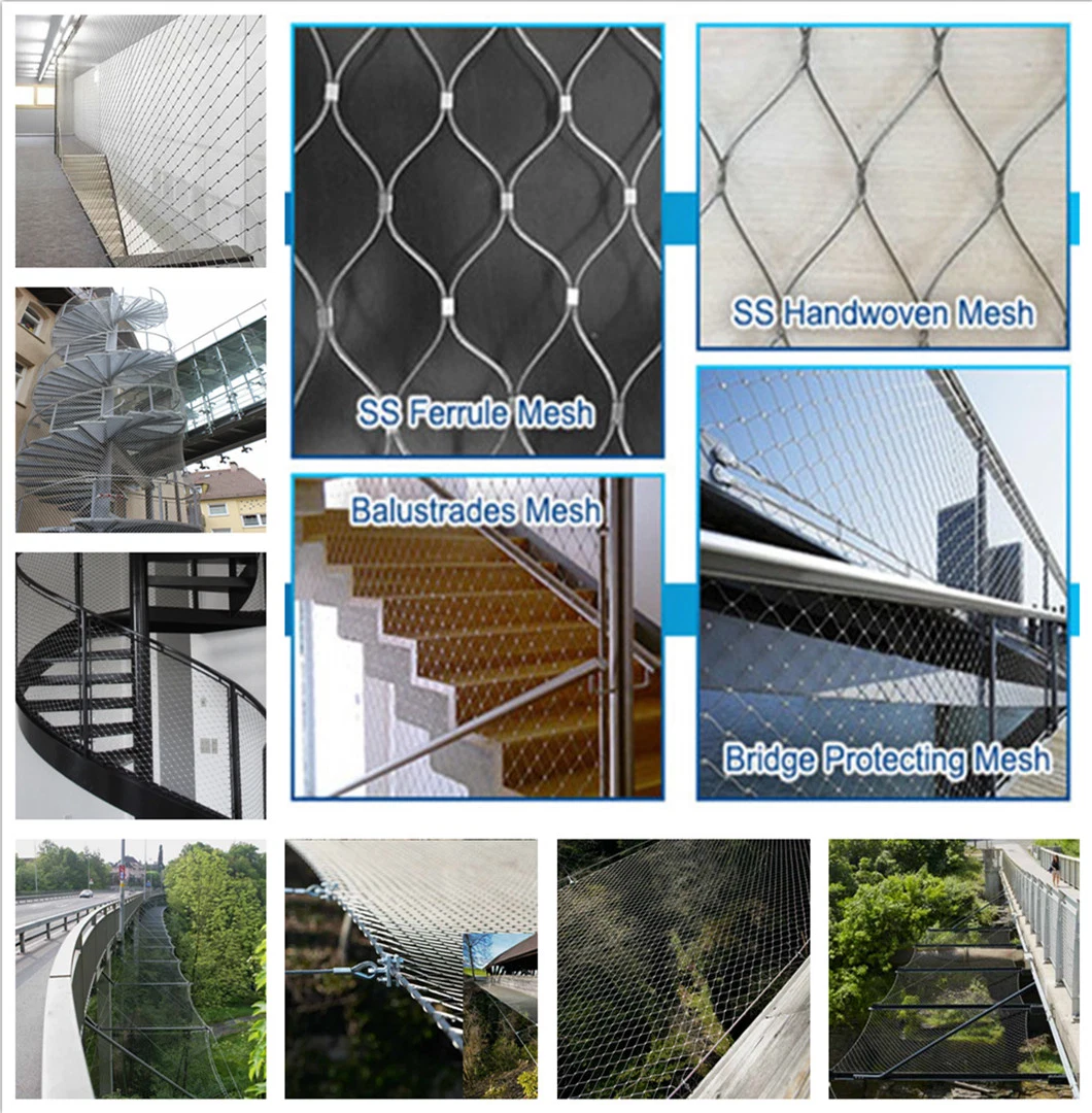 Outdoor Stainless Steel Cable Railing Mesh/ Wire Rope Deck Railing Netting / Wire Mesh Railings for Balcony