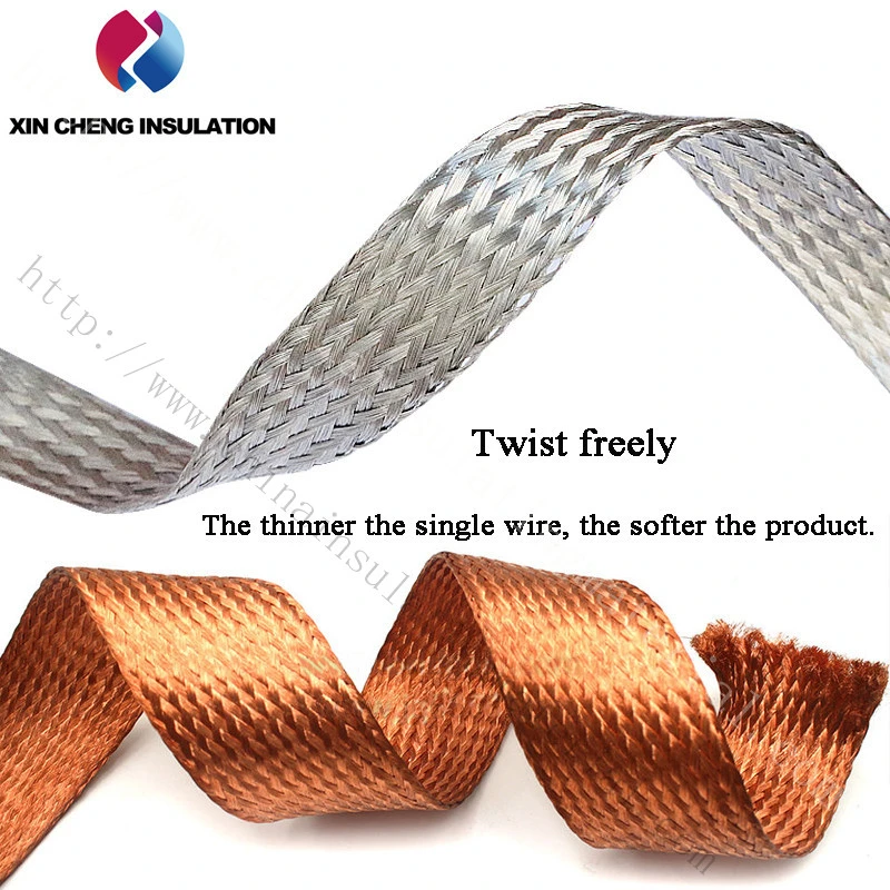 Dia 0.05mm Bare Copper Flat Braided Wire Grounding Tape