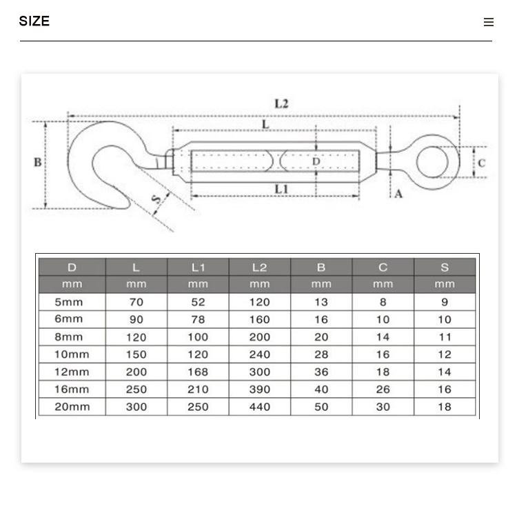Adjustable Shade Sail Hardware for Tightening up Metal Cable Wire