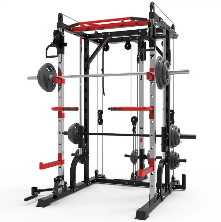 Home Body Building Cable Crossover Multifunctional Power Cage Squat Rack with Weight Lifting Training Gym Smith Machine