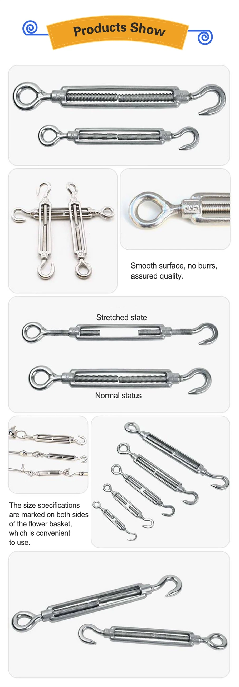 Stainless Steel Hook and Eye Rope Cable Tension Set Turnbuckle Wire Tensioner