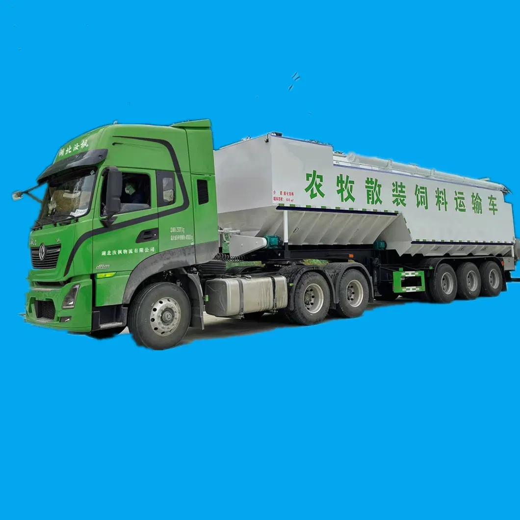 Tri Axles 60cbm Tank 33ton Bulk Feed Truck Semi-Trailer Hydraulic System for Livestock Chicken Duck Goose Feed Transport