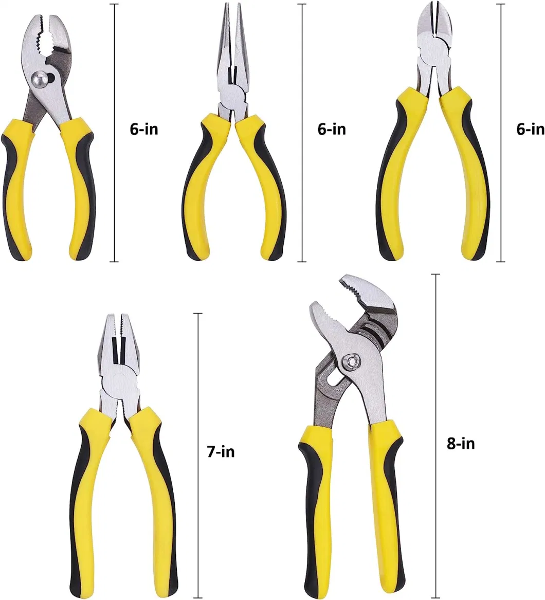Professional Hand Tools 5-Piece Pliers Set with Sharp Blades &amp; Non-Skid Handles for Tradesman, Artisans, Diyers