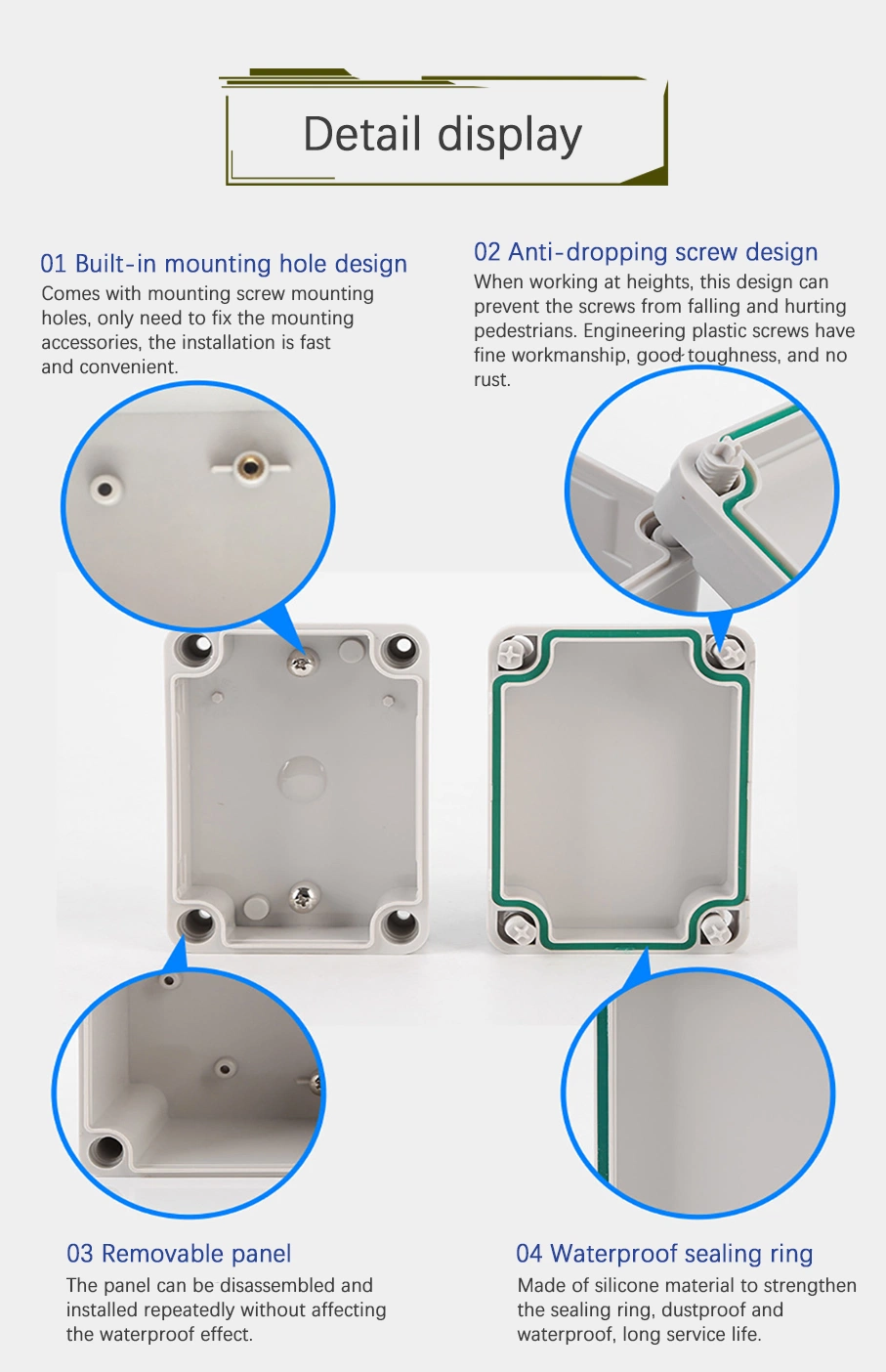 Flame Retardant Plastic Enclosure Junction Box with Terminal Blocks