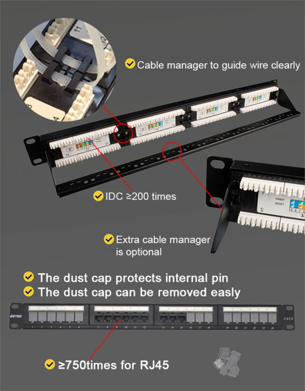 Gcabling Factory 24 Port Cat5e Cat 6 CAT6 UTP Patch Panel Rack 24 Port Patch Panel