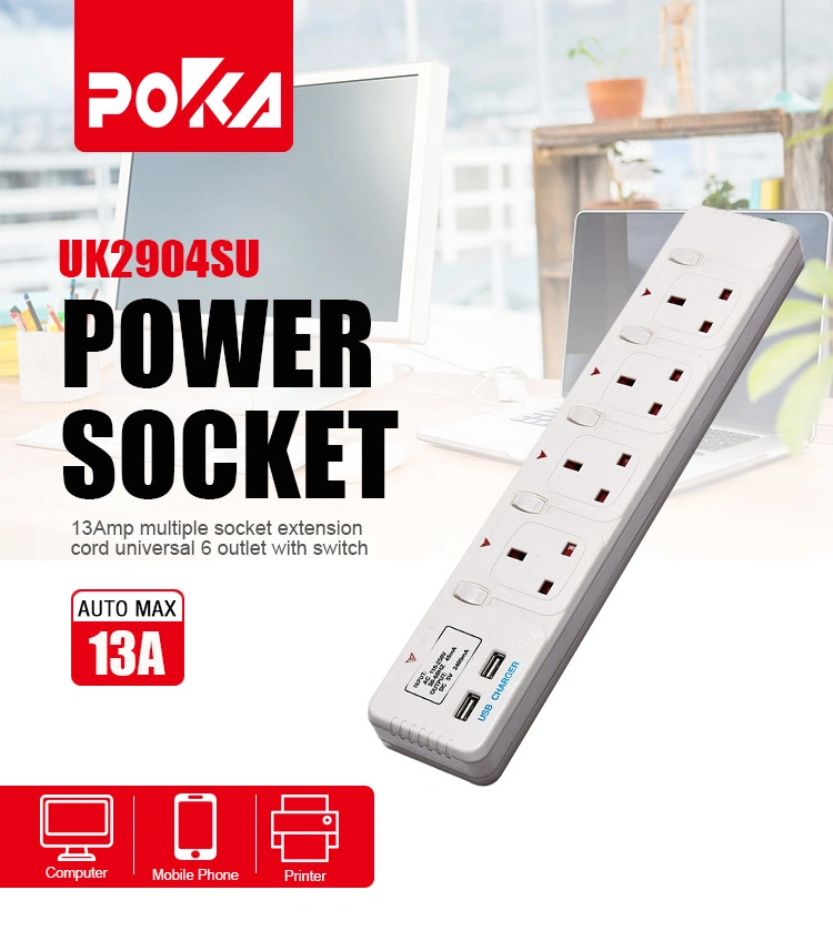 UK Outlet Dual Extension Socket with USB Charging Ports