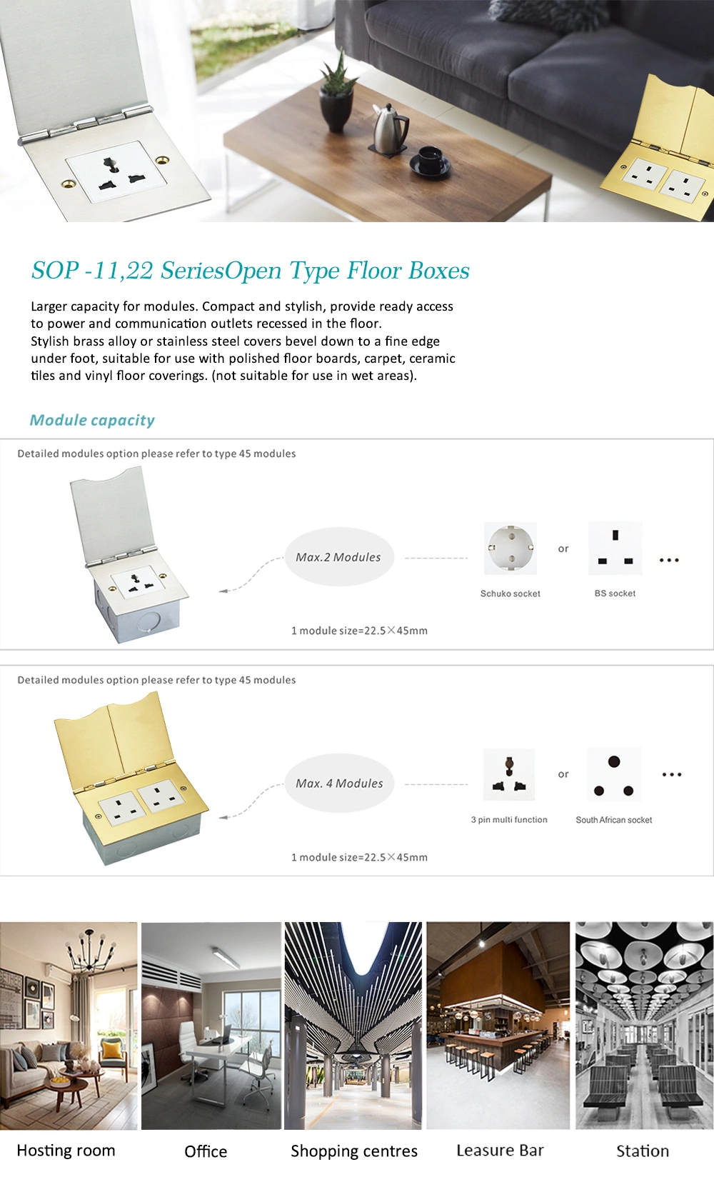 Brass Alloy Open Type Floor Socket Junction Outlet