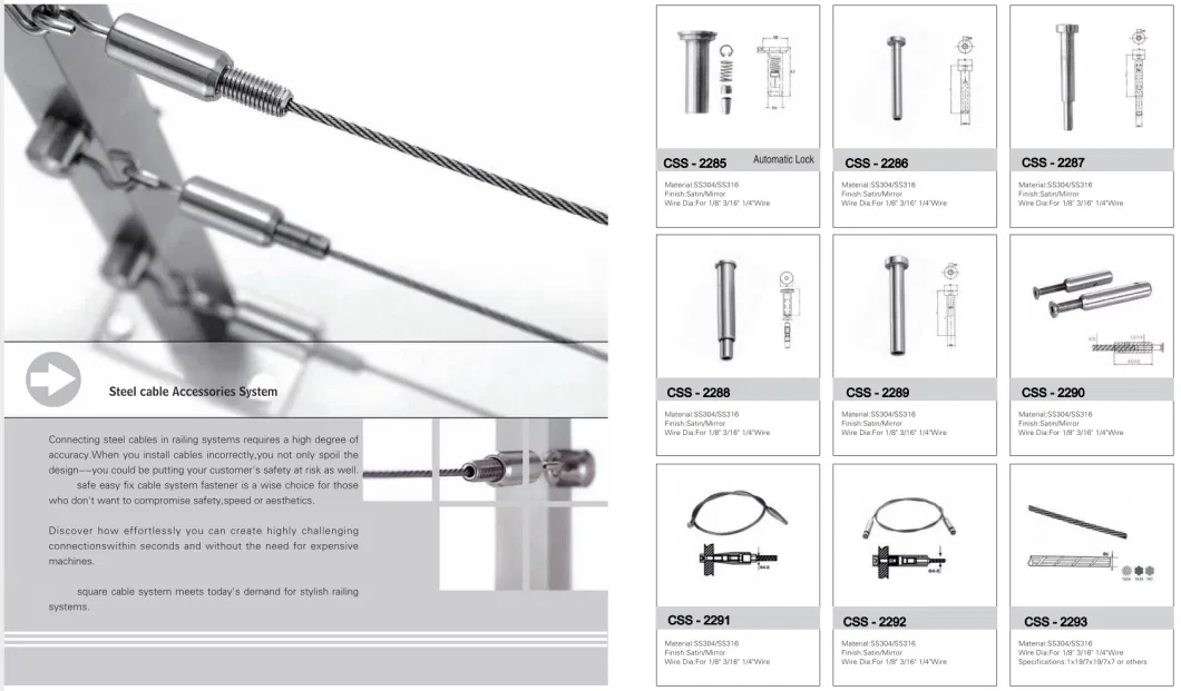 Stainless Steel Cable Railing Hardware Fitting for Stair Cable Fence Css-2300