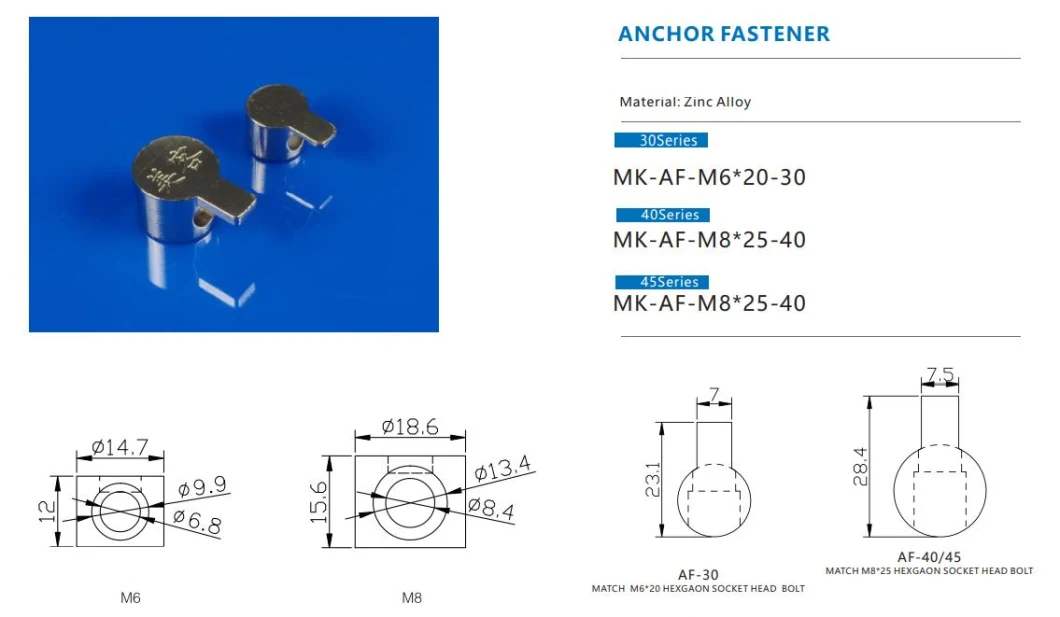 Mk Built-in Fastening Whistle Connector Anchor Fastener with Aluminium in 20-30-40 Series