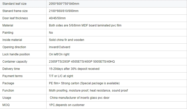 Teak Wood Door Design PVC Coating Surface Finished Interior Wood Doors